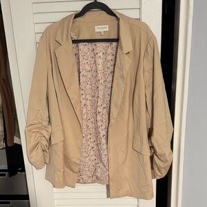 Skies Are Blue Beige Blazer with Floral Interior